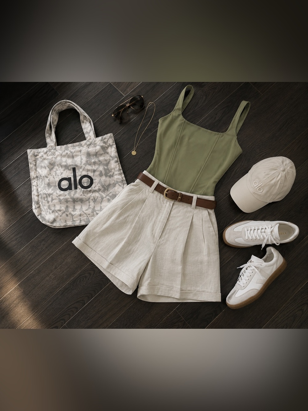 a new day Pleated High-Waist Linen-Blend Shorts in Light Beige